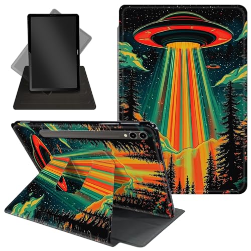 Schutzhülle für Samsung Galaxy Tab S10 Ultra/Tab S9 Ultra Tablet 360 Grad drehbarer Ständer, Schutzhülle mit automatischer Auf-/Schlaf-Funktion für Tab S10 Ultra, buntes Alien-UFO von Decahouy
