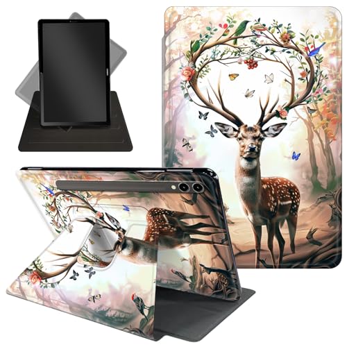 Schutzhülle für Samsung Galaxy Tab S10 Ultra/Tab S9 Ultra Tablet 360 Grad drehbarer Ständer, Schutzhülle mit automatischer Auf-/Schlaf-Funktion für Tab S10 Ultra, ein schönes Hirsch von Decahouy
