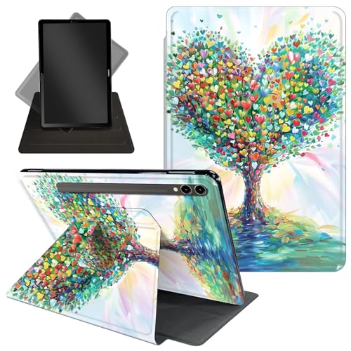 Schutzhülle für Samsung Galaxy Tab S10 Ultra/Tab S9 Ultra Tablet 360 Grad drehbarer Ständer, Schutzhülle mit automatischer Auf-/Schlaf-Funktion für Tab S10 Ultra, herzförmiger Baum und Blätter von Decahouy