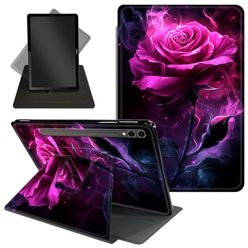 Schutzhülle für Samsung Galaxy Tab S10 Ultra/Tab S9 Ultra Tablet 360 Grad drehbarer Ständer, Schutzhülle mit automatischer Auf-/Schlaf-Funktion für Tab S10 Ultra, rosa Rose mit Rauchwirbel von Decahouy