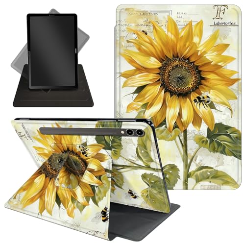 Schutzhülle für Samsung Galaxy Tab S10 Ultra/Tab S9 Ultra Tablet 360 Grad drehbarer Ständer, Schutzhülle mit automatischer Auf-/Schlaf-Funktion für Tab S10 Ultra, schöne Sonnenblumen und Bienen von Decahouy
