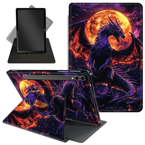 Schutzhülle für Samsung Galaxy Tab S10 Ultra/Tab S9 Ultra Tablet 360 Grad drehbarer Ständer, Schutzhülle mit automatischer Auf-/Schlaf-Funktion für Tab S10 Ultra, schwarzer Feuerdrache von Decahouy