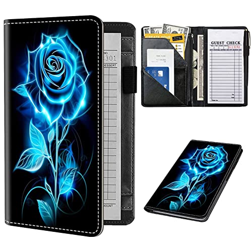 Serverbuch für Kellnerin, Leder-Kellnerbuch-Organizer mit Reißverschlusstasche, Kellnerbuch, Server-Geldbörse, passend für Schürze, Gäste-Scheckbücher für Kellnerin, Notizblock, Glitzer-Rosen und von Decahouy