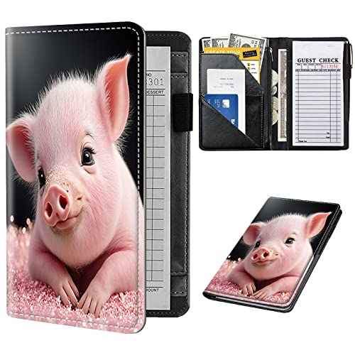 Serverbuch für Kellnerin, Leder-Kellnerbuch-Organizer mit Reißverschlusstasche, Kellnerbuch, Server-Geldbörse, passend für Server-Schürze und Gäste-Scheckbücher für Kellnerin, Notizblock, süßes rosa von Decahouy