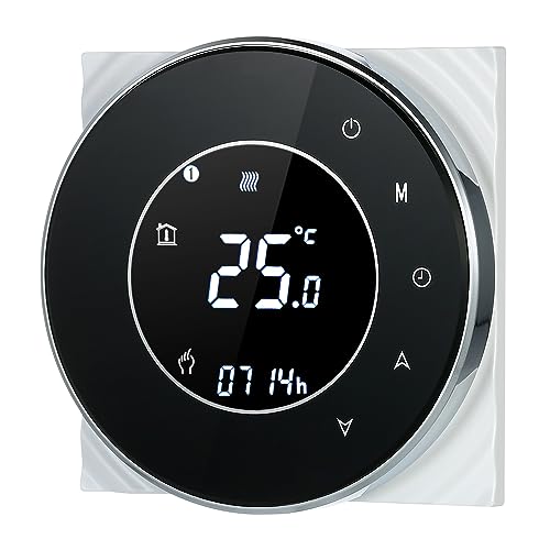 Decdeal Raumthermostat Gaskesselheizung WiFi Runde LCD Touchscreen Programmierbare Thermostat mit Hintergrundbeleuchtung 0.5 ° C Genauigkeit Sprachsteuerung App Fernbedienung von Decdeal