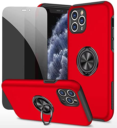 Dechyi Anti-Spähen hülle für iPhone 11 Pro Rot Handyhülle mit Sichtschutz aus gehärtetem Glas Displayschutzfolie mit Ringhalterung stoßfest, Kratzfest PC-Silikon strapazierfähig Schutzhülle von Dechyi