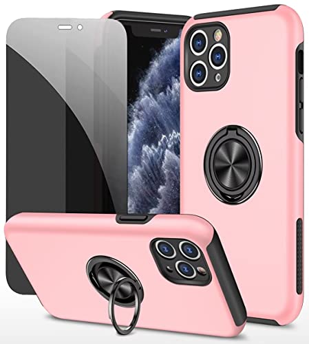 Dechyi Anti-Spähen hülle für iPhone 11 Pro rosa Handyhülle mit Sichtschutz aus gehärtetem Glas Displayschutzfolie mit Ringhalterung stoßfest, Kratzfest PC-Silikon strapazierfähig Schutzhülle von Dechyi