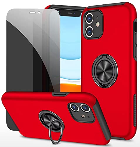 Dechyi Anti-Spähen hülle für iPhone 11 Rot Handyhülle mit Sichtschutz aus gehärtetem Glas Displayschutzfolie mit Ringhalterung stoßfest, Kratzfest PC-Silikon strapazierfähig Schutzhülle von Dechyi