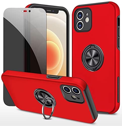 Dechyi Anti-Spähen hülle für iPhone 12 Mini Rot Handyhülle mit Sichtschutz aus gehärtetem Glas Displayschutzfolie mit Ringhalterung stoßfest, Kratzfest PC-Silikon strapazierfähig Schutzhülle von Dechyi