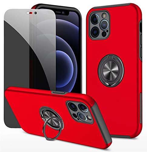 Dechyi Anti-Spähen hülle für iPhone 12 Pro Max Rot Handyhülle mit Sichtschutz aus gehärtetem Glas Displayschutzfolie mit Ringhalterung stoßfest, Kratzfest PC-Silikon strapazierfähig Schutzhülle von Dechyi