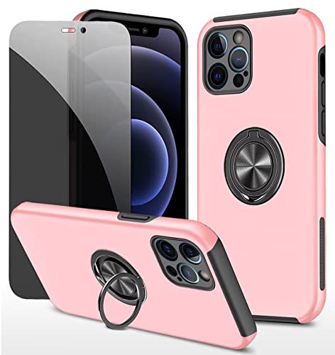 Dechyi Anti-Spähen hülle für iPhone 12 Pro rosa Handyhülle mit Sichtschutz aus gehärtetem Glas Displayschutzfolie mit Ringhalterung stoßfest, Kratzfest PC-Silikon strapazierfähig Schutzhülle von Dechyi