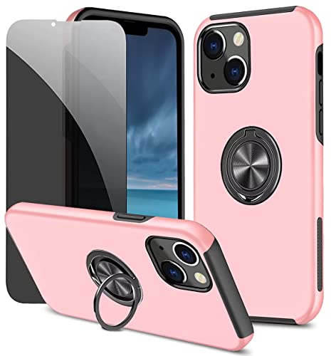 Dechyi Anti-Spähen hülle für iPhone 13 Mini rosa Handyhülle mit Sichtschutz aus gehärtetem Glas Displayschutzfolie mit Ringhalterung stoßfest, Kratzfest PC-Silikon strapazierfähig Schutzhülle von Dechyi