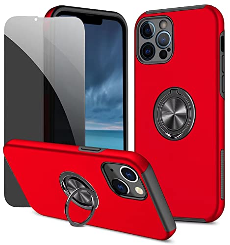 Dechyi Anti-Spähen hülle für iPhone 13 Pro Max Rot Handyhülle mit Sichtschutz aus gehärtetem Glas Displayschutzfolie mit Ringhalterung stoßfest, Kratzfest PC-Silikon strapazierfähig Schutzhülle von Dechyi