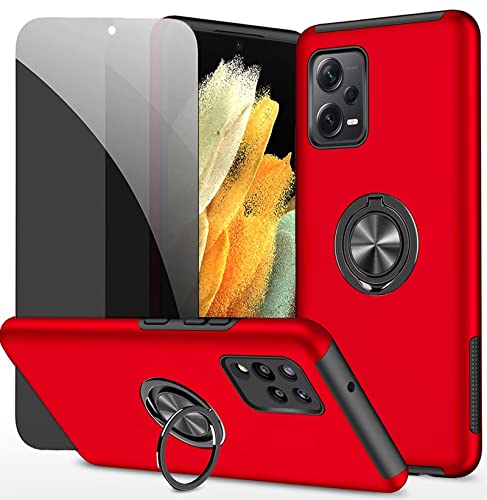 Dechyi Sichtschutz hülle für Redmi Note 12 Pro 5G Rot Handyhülle mit Anti-Spähen Displayschutzfolie mit Ringhalterung stoßfest, Kratzfest strapazierfähig Schutzhülle von Dechyi
