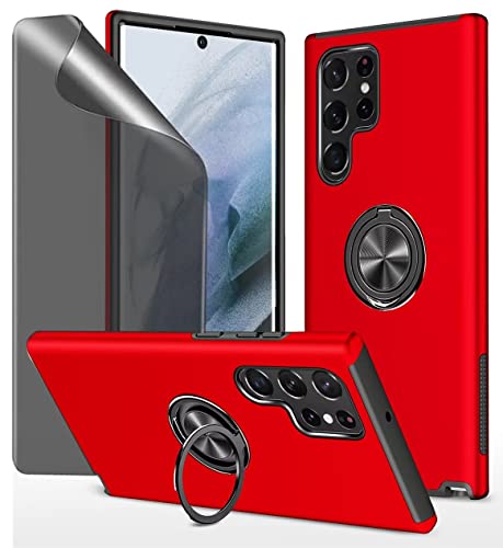 Dechyi Sichtschutz hülle für Samsung Galaxy S22 Ultra 5G Rot Handyhülle mit Anti-Spähen aus gehärtetem Glas Displayschutzfolie mit Ringhalterung stoßfest, Kratzfest strapazierfähig Schutzhülle von Dechyi