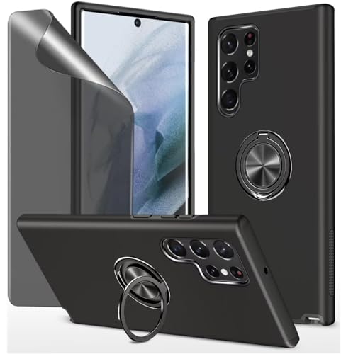 Dechyi Sichtschutz hülle für Samsung Galaxy S22 Ultra 5G Schwarz Handyhülle mit Anti-Spähen aus gehärtetem Glas Displayschutzfolie mit Ringhalterung stoßfest, Kratzfest strapazierfähig Schutzhülle von Dechyi