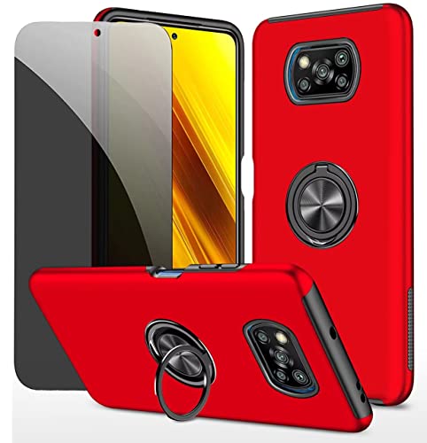 Dechyi Sichtschutz hülle für Xiaomi Poco X3 NFC /X3 Pro /X3 Rot Handyhülle mit Anti-Spähen Displayschutzfolie mit Ringhalterung stoßfest, Kratzfest strapazierfähig Schutzhülle von Dechyi