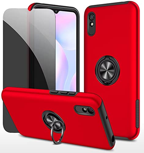 Dechyi Sichtschutz hülle für Xiaomi Redmi 9A /9AT Rot Handyhülle mit Anti-Spähen Displayschutzfolie mit Ringhalterung stoßfest, Kratzfest strapazierfähig Schutzhülle von Dechyi