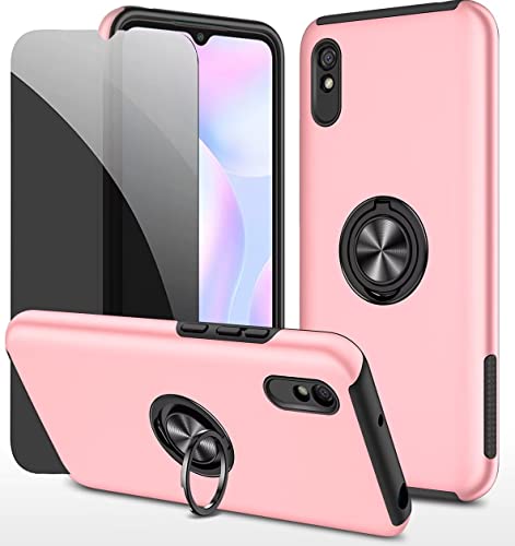 Dechyi Sichtschutz hülle für Xiaomi Redmi 9A /9AT rosa Handyhülle mit Anti-Spähen Displayschutzfolie mit Ringhalterung stoßfest, Kratzfest strapazierfähig Schutzhülle von Dechyi