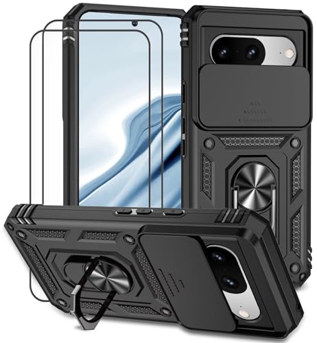 Dechyi für Google Pixel 8 Hülle mit Panzerglas Schutzfolie Schutzhülle mit Kameraschieber Case 360° Drehbarer Militä Ständer Stoßfest Cover-Schwarz Dechyi für Google Pixel 8 Hülle mit Panzerglas Schutzfolie Schutzhülle mit Kameraschieber Case 360° Drehbarer Militä Ständer Stoßfest Cover-Schwarz von Dechyi