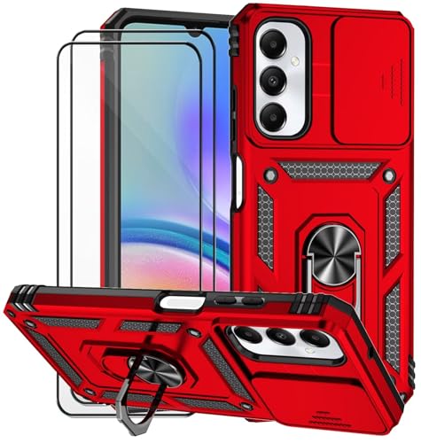 Dechyi für Samsung Galaxy A05s Hülle mit Panzerglas Schutzfolie Schutzhülle mit Kameraschieber Case 360° Drehbarer Militä Ständer Stoßfest Cover-Rot von Dechyi