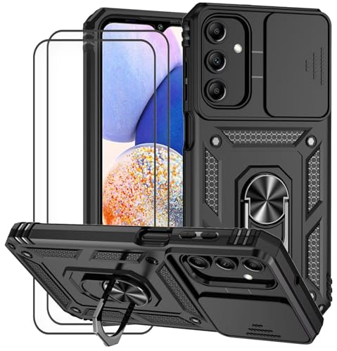 Dechyi für Samsung Galaxy A15 4G / 5G Hülle mit Panzerglas Schutzfolie Schutzhülle mit Kameraschieber Case 360° Drehbarer Militä Ständer Stoßfest Cover-Schwarz von Dechyi