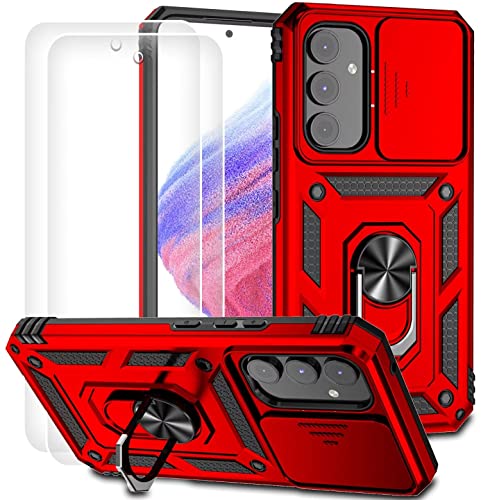 Dechyi für Samsung Galaxy A54 5G Hülle mit Panzerglas Schutzfolie Schutzhülle mit Kameraschieber Case 360° Drehbarer Militä Ständer Stoßfest Cover-Rot von Dechyi