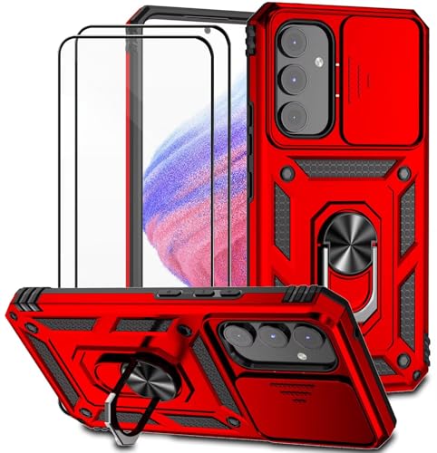 Dechyi für Samsung Galaxy A54 5G Hülle mit Panzerglas Schutzfolie Schutzhülle mit Kameraschieber Case 360° Drehbarer Militä Ständer Stoßfest Cover-Rot von Dechyi