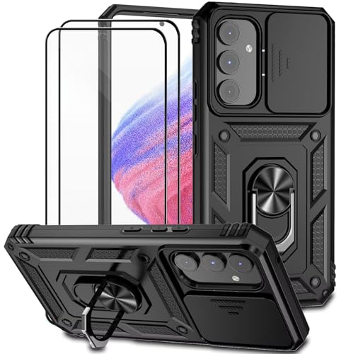 Dechyi für Samsung Galaxy A54 5G Hülle mit Panzerglas Schutzfolie Schutzhülle mit Kameraschieber Case 360° Drehbarer Militä Ständer Stoßfest Cover-Schwarz von Dechyi