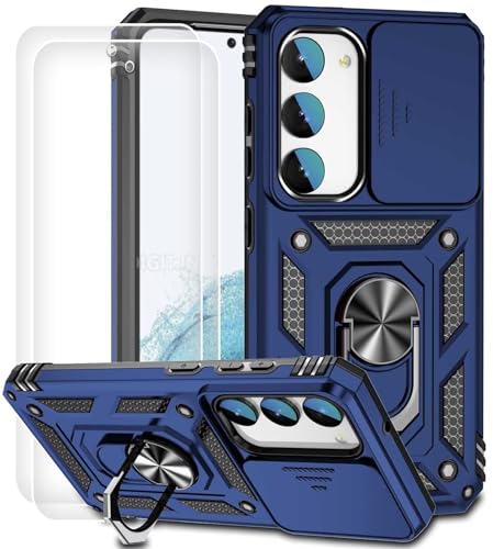 Dechyi für Samsung Galaxy S23+ Hülle mit Panzerglas Schutzfolie Schutzhülle mit Kameraschieber Case 360° Drehbarer Militä Ständer Stoßfest Cover-Blau von Dechyi