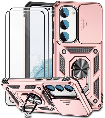 Dechyi für Samsung Galaxy S23+ Hülle mit Panzerglas Schutzfolie Schutzhülle mit Kameraschieber Case 360° Drehbarer Militä Ständer Stoßfest Cover-Rosa von Dechyi