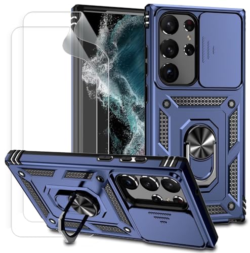 Dechyi für Samsung Galaxy S23 Ultra Hülle mit Schutzfolie mit Kameraschieber Case 360° Drehbarer Militä Ständer Stoßfest Cover-Blau Dechyi für Samsung Galaxy S23 Ultra Hülle mit Schutzfolie mit Kameraschieber Case 360° Drehbarer Militä Ständer Stoßfest Cover-Blau von Dechyi