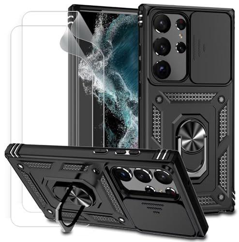 Dechyi für Samsung Galaxy S23 Ultra Hülle mit Schutzfolie mit Kameraschieber Case 360° Drehbarer Militä Ständer Stoßfest Cover-Schwarz Dechyi für Samsung Galaxy S23 Ultra Hülle mit Schutzfolie mit Kameraschieber Case 360° Drehbarer Militä Ständer Stoßfest Cover-Schwarz von Dechyi