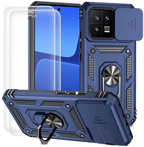Dechyi für Xiami 13 5G Hülle mit Panzerglas Schutzfolie Schutzhülle mit Kameraschieber Case 360° Drehbarer Militä Ständer Stoßfest Cover-Blau von Dechyi