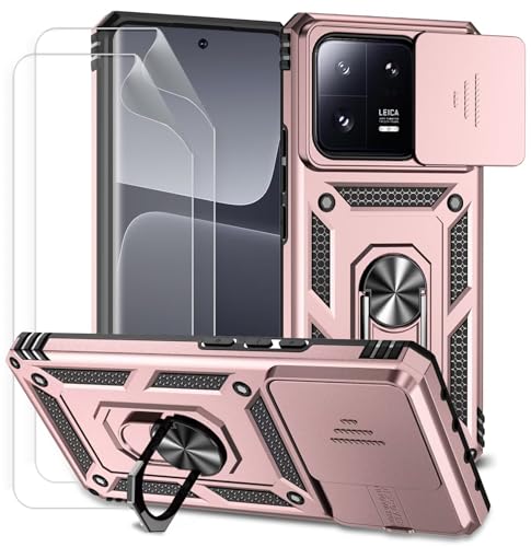 Dechyi für Xiami 13 Pro 5G Hülle mit Schutzfolie mit Kameraschieber Case 360° Drehbarer Militä Ständer Stoßfest Cover-Rosa von Dechyi