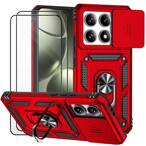 Dechyi für Xiaomi 14T / Xiaomi Mi 14T Hülle und 2 Stück Panzerglas Schutzfolie SchutzHülle und Kameraschieber 360 Drehbarer Militä Ständer Stoßfest Robuste Handy hülle-Rot Dechyi für Xiaomi 14T / Xiaomi Mi 14T Hülle und 2 Stück Panzerglas Schutzfolie SchutzHülle und Kameraschieber 360 Drehbarer Militä Ständer Stoßfest Robuste Handy hülle-Rot von Dechyi