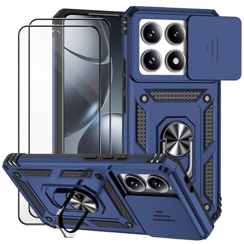 Dechyi für Xiaomi 14T Pro/Xiaomi Mi 14T Pro Hülle und 2 Stück Panzerglas Schutzfolie SchutzHülle und Kameraschieber 360 Drehbarer Militä Ständer Stoßfest Robuste Handy hülle-Blau Dechyi für Xiaomi 14T Pro/Xiaomi Mi 14T Pro Hülle und 2 Stück Panzerglas Schutzfolie SchutzHülle und Kameraschieber 360 Drehbarer Militä Ständer Stoßfest Robuste Handy hülle-Blau von Dechyi