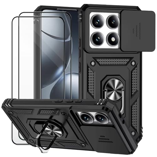 Dechyi für Xiaomi 14T Pro/Xiaomi Mi 14T Pro Hülle und 2 Stück Panzerglas Schutzfolie SchutzHülle und Kameraschieber 360 Drehbarer Militä Ständer Stoßfest Robuste Handy hülle-Schwarz Dechyi für Xiaomi 14T Pro/Xiaomi Mi 14T Pro Hülle und 2 Stück Panzerglas Schutzfolie SchutzHülle und Kameraschieber 360 Drehbarer Militä Ständer Stoßfest Robuste Handy hülle-Schwarz von Dechyi