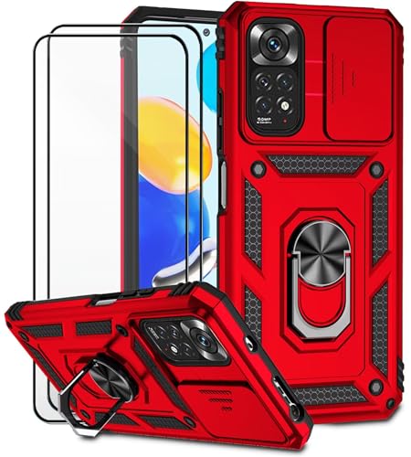 Dechyi für Xiaomi Redmi Note 11S 4G/Xiaomi Redmi Note 11 4G Hülle mit Panzerglas Schutzfolie Schutzhülle mit Kameraschieber Case 360° Drehbarer Militä Ständer Stoßfest Cover-Rot Dechyi für Xiaomi Redmi Note 11S 4G/Xiaomi Redmi Note 11 4G Hülle mit Panzerglas Schutzfolie Schutzhülle mit Kameraschieber Case 360° Drehbarer Militä Ständer Stoßfest Cover-Rot von Dechyi