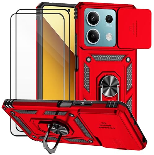 Dechyi für Xiaomi Redmi Note 13 5G Hülle und 2 Stück Panzerglas Schutzfolie SchutzHülle und Kameraschieber 360 Drehbarer Militä Ständer Stoßfest Robuste Handy hülle-Rot Dechyi für Xiaomi Redmi Note 13 5G Hülle und 2 Stück Panzerglas Schutzfolie SchutzHülle und Kameraschieber 360 Drehbarer Militä Ständer Stoßfest Robuste Handy hülle-Rot von Dechyi