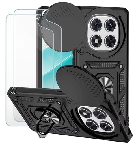 Dechyi für Xiaomi Redmi Note 14 Pro 4G Hülle und 2 Stück Panzerglas Schutzfolie SchutzHülle und Kameraschieber 360 Drehbarer Militä Ständer Stoßfest Robuste Handy hülle-Schwarz von Dechyi