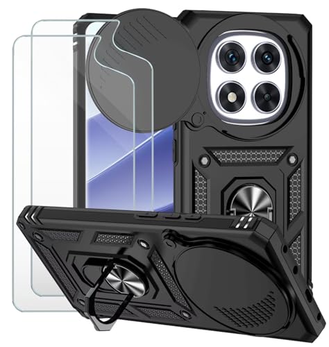 Dechyi für Xiaomi Redmi Note 14 Pro 5G/Poco X7 Hülle und 2 Stück Panzerglas Schutzfolie SchutzHülle und Kameraschieber 360 Drehbarer Militä Ständer Stoßfest Robuste Handy hülle-Schwarz Dechyi für Xiaomi Redmi Note 14 Pro 5G/Poco X7 Hülle und 2 Stück Panzerglas Schutzfolie SchutzHülle und Kameraschieber 360 Drehbarer Militä Ständer Stoßfest Robuste Handy hülle-Schwarz von Dechyi