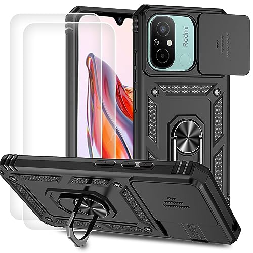 Dechyi für XiaomiRedmi 12C Hülle mit Panzerglas Schutzfolie Schutzhülle mit Kameraschieber Case 360° Drehbarer Militä Ständer Stoßfest Cover-Schwarz Dechyi für XiaomiRedmi 12C Hülle mit Panzerglas Schutzfolie Schutzhülle mit Kameraschieber Case 360° Drehbarer Militä Ständer Stoßfest Cover-Schwarz von Dechyi
