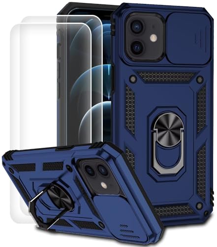 Dechyi für iPhone 12 Mini Hülle mit Panzerglas Schutzfolie Schutzhülle mit Kameraschieber Case 360° Drehbarer Militä Ständer Stoßfest Cover-blau von Dechyi