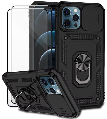 Dechyi für iPhone 12 Pro Max Hülle mit Panzerglas Schutzfolie Schutzhülle mit Kameraschieber Case 360° Drehbarer Militä Ständer Stoßfest Cover-Schwarz Dechyi für iPhone 12 Pro Max Hülle mit Panzerglas Schutzfolie Schutzhülle mit Kameraschieber Case 360° Drehbarer Militä Ständer Stoßfest Cover-Schwarz von Dechyi