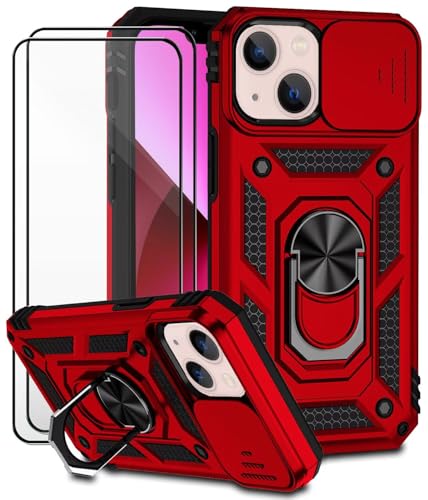 Dechyi für iPhone 13 Mini Hülle mit Panzerglas Schutzfolie Schutzhülle mit Kameraschieber Case 360° Drehbarer Militä Ständer Stoßfest Cover-Rot Dechyi für iPhone 13 Mini Hülle mit Panzerglas Schutzfolie Schutzhülle mit Kameraschieber Case 360° Drehbarer Militä Ständer Stoßfest Cover-Rot von Dechyi