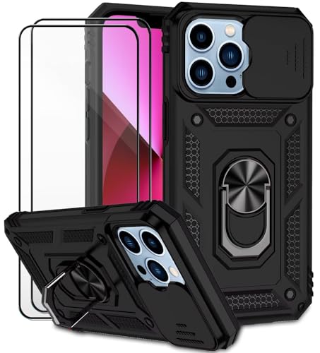 Dechyi für iPhone 13 Pro Max Hülle mit Panzerglas Schutzfolie Schutzhülle mit Kameraschieber Case 360° Drehbarer Militä Ständer Stoßfest Cover-Schwarz Dechyi für iPhone 13 Pro Max Hülle mit Panzerglas Schutzfolie Schutzhülle mit Kameraschieber Case 360° Drehbarer Militä Ständer Stoßfest Cover-Schwarz von Dechyi