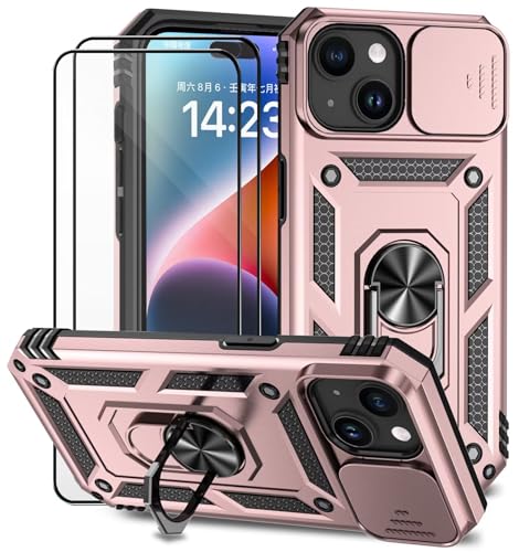 Dechyi für iPhone 15 Hülle mit Panzerglas Schutzfolie Schutzhülle mit Kameraschieber Case 360° Drehbarer Militä Ständer Stoßfest Cover-Rosa Dechyi für iPhone 15 Hülle mit Panzerglas Schutzfolie Schutzhülle mit Kameraschieber Case 360° Drehbarer Militä Ständer Stoßfest Cover-Rosa von Dechyi