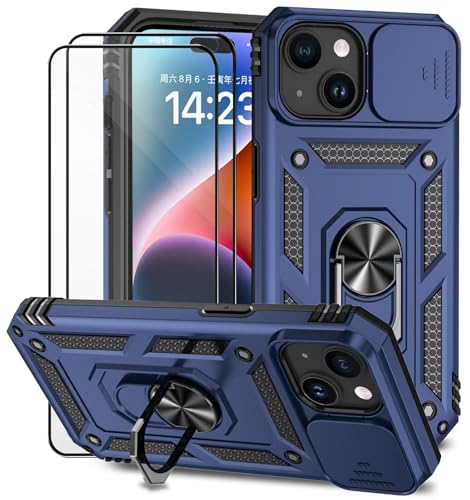 Dechyi für iPhone 15 Plus Hülle mit Panzerglas Schutzfolie Schutzhülle mit Kameraschieber Case 360° Drehbarer Militä Ständer Stoßfest Cover-blau Dechyi für iPhone 15 Plus Hülle mit Panzerglas Schutzfolie Schutzhülle mit Kameraschieber Case 360° Drehbarer Militä Ständer Stoßfest Cover-blau von Dechyi