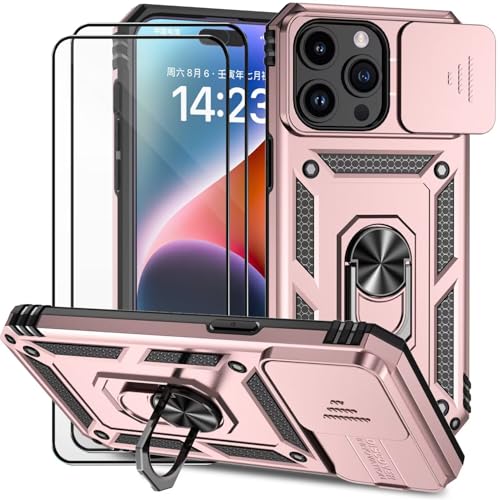 Dechyi für iPhone 15 Pro Hülle mit Panzerglas Schutzfolie Schutzhülle mit Kameraschieber Case 360° Drehbarer Militä Ständer Stoßfest Cover-Rosa Dechyi für iPhone 15 Pro Hülle mit Panzerglas Schutzfolie Schutzhülle mit Kameraschieber Case 360° Drehbarer Militä Ständer Stoßfest Cover-Rosa von Dechyi